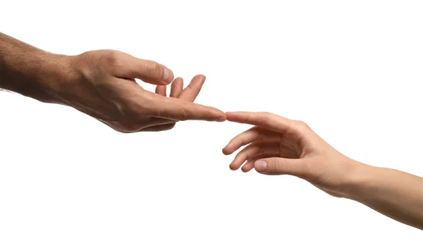 Άνδρας Και Γυναίκα Κρατώντας Χέρια Λευκό Φόντο Closeup — Φωτογραφία Αρχείου