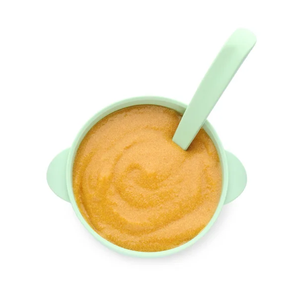 Healthy Baby Food Bowl White Background Top View — Stock Photo, Image