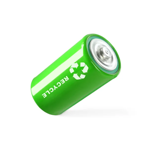 Batteri Med Återvinningssymbol Isolerad Vitt — Stockfoto