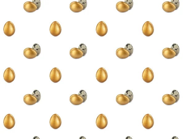 Set Con Huevos Dorados Brillantes Codornices Sobre Fondo Blanco —  Fotos de Stock
