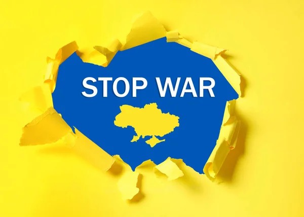 Прекратить Войну Украине Очертания Карты Украины Фраза Синем Фоне Вид — стоковое фото