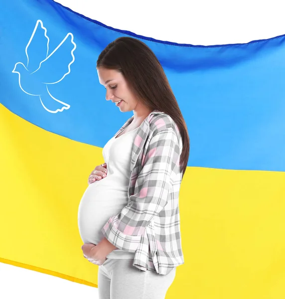 Terhes Ukrán Zászló Galambbal Mint Béke Szimbóluma Fehér Háttér Hagyd — Stock Fotó