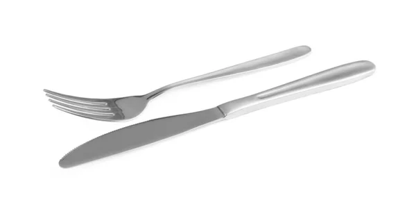 Tenedor Brillante Cuchillo Sobre Fondo Blanco —  Fotos de Stock