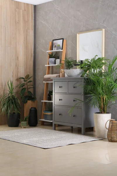 Interior Del Baño Moderno Con Fregadero Vasos Con Estilo Hermosas —  Fotos de Stock