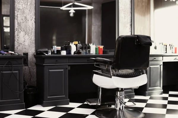 Hairdresser Workplace Modern Barbershop Monochrome Interior — Stock Photo, Image