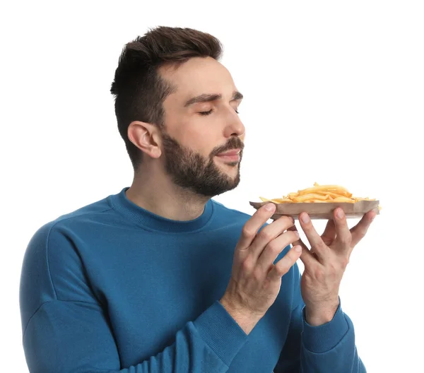 Man French Fries White Background — Stock Photo, Image