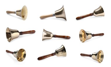 Beyaz arkaplanda okul çanlarıyla ayarlandı