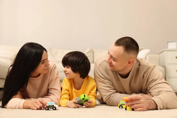 Happy Family Playing Toys Together Home — Stock Photo, Image