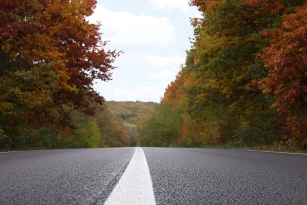 Belle Vue Sur Autoroute Asphaltée Traversant Forêt Automne — Photo