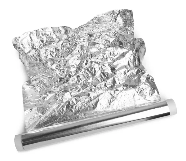 Roll Aluminum Foil Isolated White Top View — Stock Photo, Image