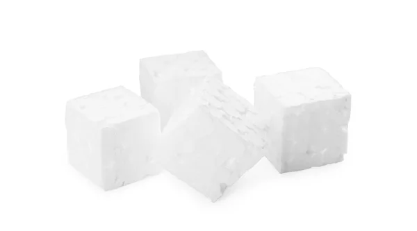 Veel Kleine Piepschuim Blokjes Witte Achtergrond — Stockfoto
