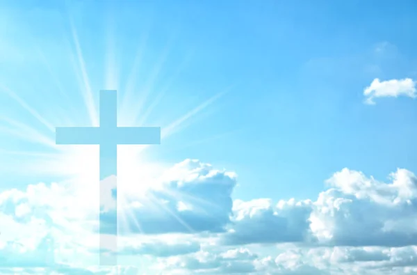 Silueta Cruz Contra Cielo Azul Religión Cristiana —  Fotos de Stock