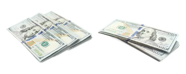 Muitas Notas Dólar Sobre Fundo Branco Colagem Moeda Nacional Americana — Fotografia de Stock