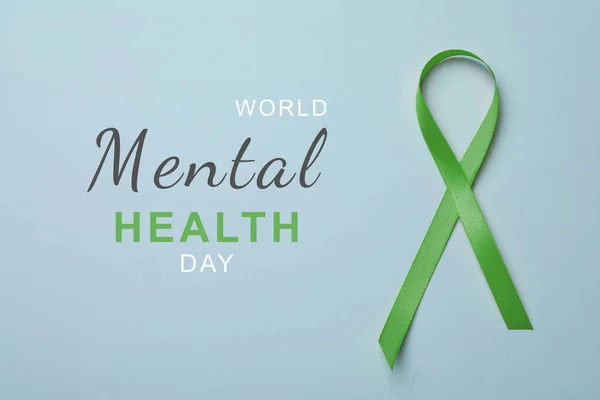 Journée Mondiale Santé Mentale Ruban Vert Sur Fond Bleu Clair — Photo