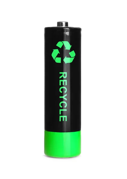 Bateria Com Símbolo Reciclagem Isolado Branco — Fotografia de Stock