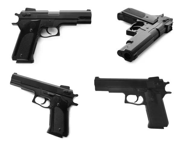 Set Black Handguns White Background — Stock Photo, Image