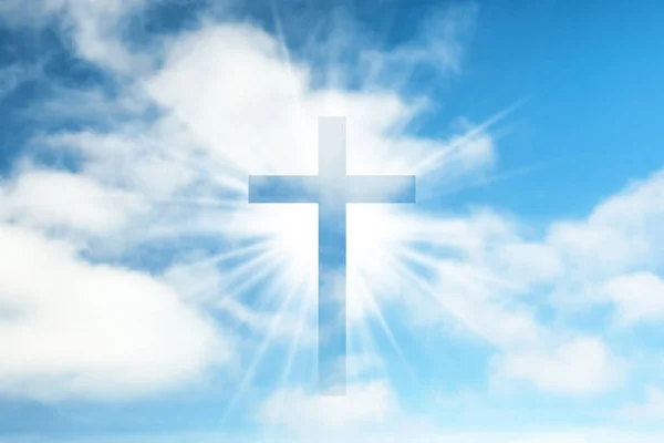 Silhouette Croce Contro Cielo Blu Religione Cristiana — Foto Stock