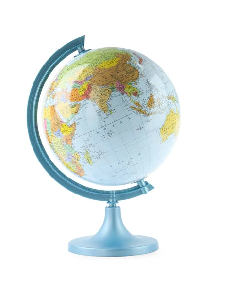 Plastikmodellglobus Der Erde Isoliert Auf Weiß Geographieunterricht — Stockfoto