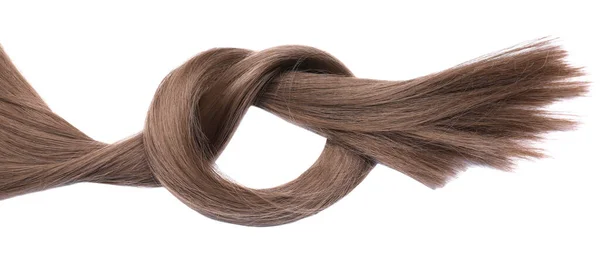 Beautiful Strand Dark Blonde Hair Tied Knot White Background Top — Stock Photo, Image