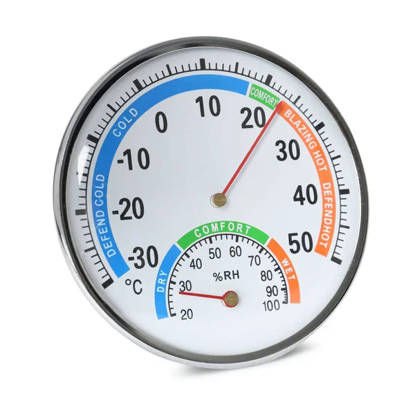 Rund Mekanisk Hygrometer Isolerad Vitt Meteorologiska Verktyg — Stockfoto