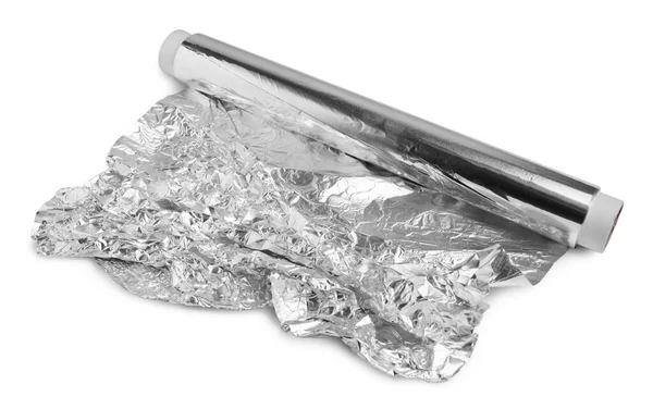 Rolka Folii Aluminiowej Białym Tle — Zdjęcie stockowe