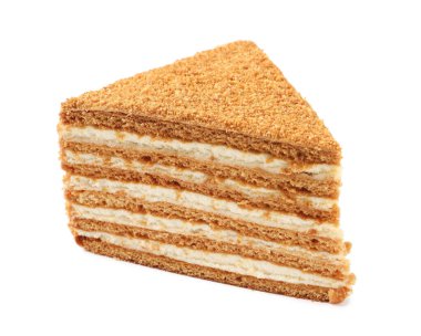Beyaz üzerine izole edilmiş lezzetli katmanlı ballı kek.