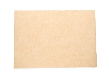 Beyaz zemin üzerinde kahverengi bir kağıt yaprağı, üst görünüm