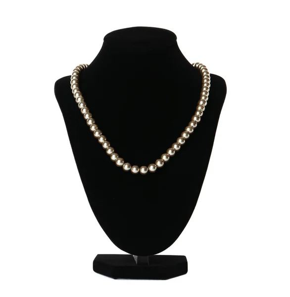 Stilvolle Perlenkette Auf Schmuckbüste Vor Weißem Hintergrund — Stockfoto