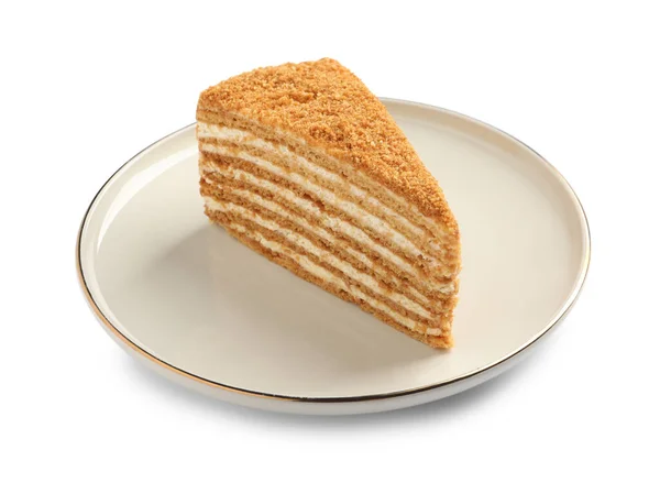 一片鲜美的蜂蜜蛋糕 用白色隔开 — 图库照片