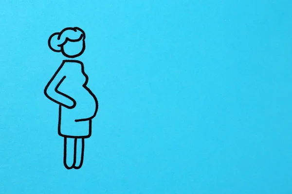 Kobieta Ciąży Rysunek Jasnoniebieskim Tle Widok Góry Miejsca Tekst Koncepcja — Zdjęcie stockowe