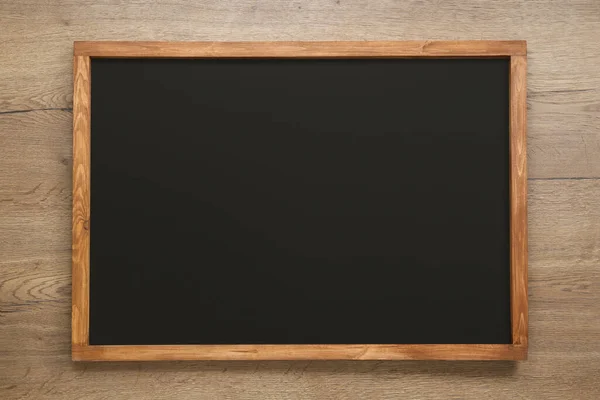 Clean Black Chalkboard Wooden Background Top View — Stock Photo, Image