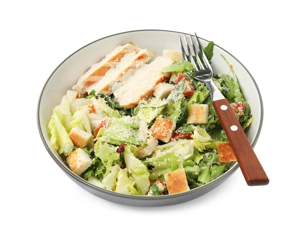 Lezzetli Sezar Salatası Beyaz Kasede Izole Edilmiş — Stok fotoğraf