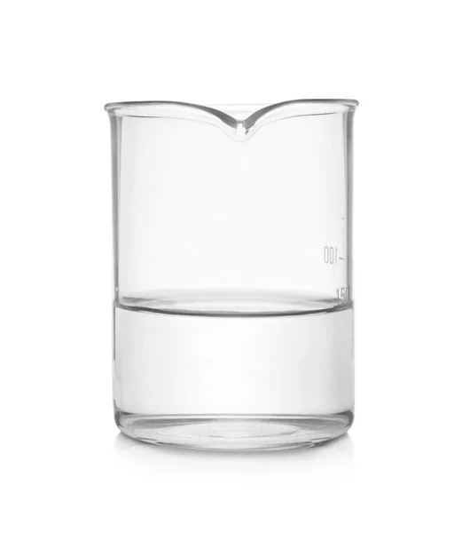 Beaker Com Líquido Transparente Isolado Branco — Fotografia de Stock