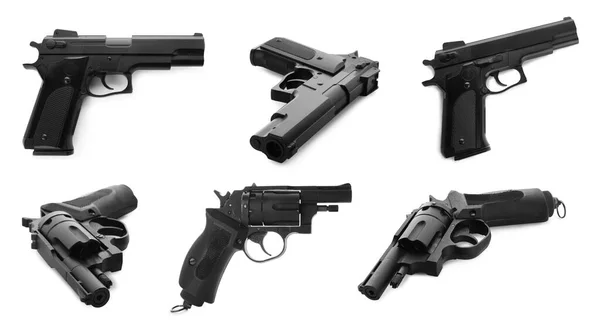 Set Different Handguns White Background — Stock Photo, Image