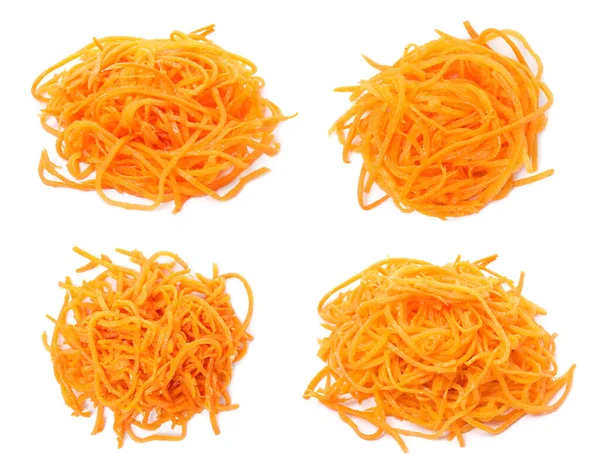 Set Tasty Korean Carrot Salad White Background Top View — Stock Photo, Image