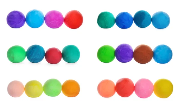 Beyaz Arkaplanda Farklı Renklerde Oyun Hamuru Seti — Stok fotoğraf