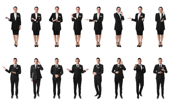 Collage Photos Receptionists White Background — Stock Photo, Image