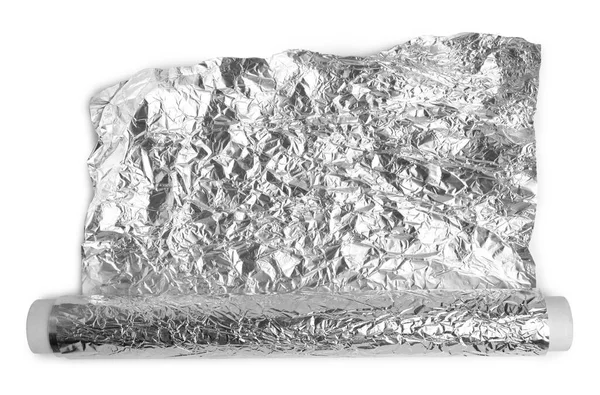 Rolka Folii Aluminiowej Izolowana Białym Górnym Widoku — Zdjęcie stockowe