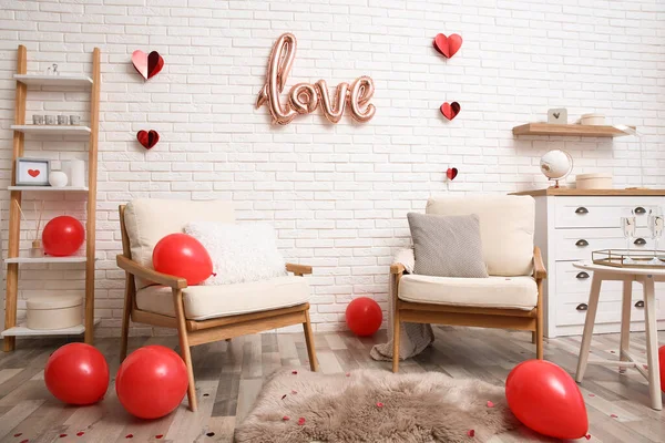 Cozy Living Room Decorated Valentine Day Interior Design — Stock Photo, Image