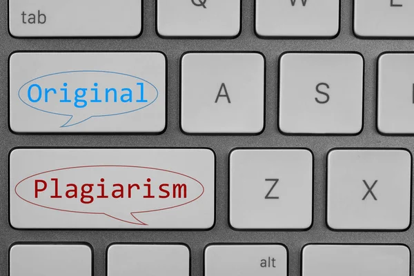Buttons Words Plagiarism Original Keyboard Top View — ストック写真
