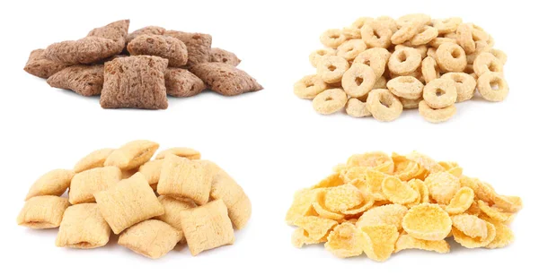 Set Con Diversi Cereali Gustosi Colazione Sfondo Bianco — Foto Stock