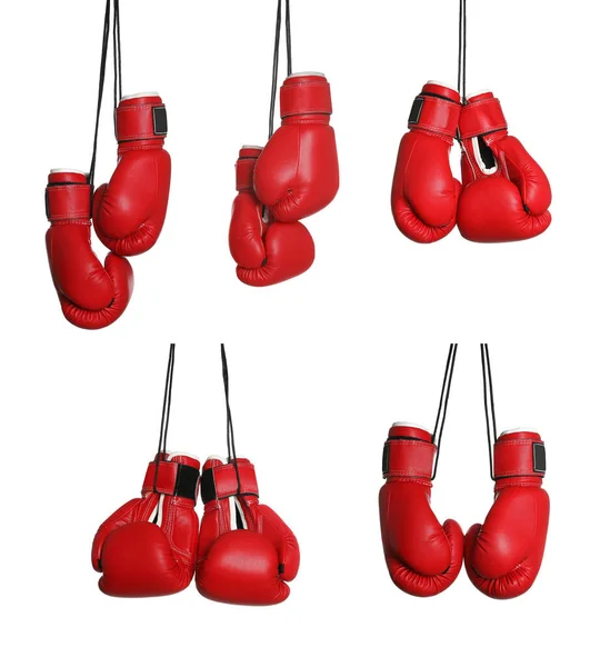 Set Con Guantes Boxeo Rojos Sobre Fondo Blanco —  Fotos de Stock