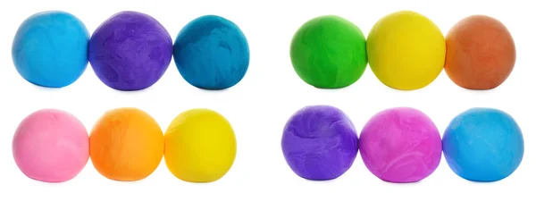 Set Different Colorful Play Dough White Background Banner Design — Stock Photo, Image
