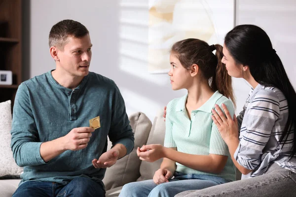 Parents Talking Teenage Daughter Contraception Home Sex Education Concept — стоковое фото