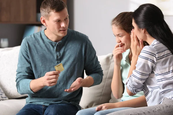Parents Talking Teenage Daughter Contraception Home Sex Education Concept — стоковое фото