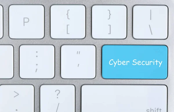 Klavyede Siber Güvenlik Tabiriyle Turkuaz Düğmesi Üst Görünüm — Stok fotoğraf