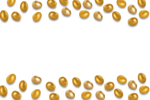 Shiny Golden Eggs White Background Top View — ストック写真