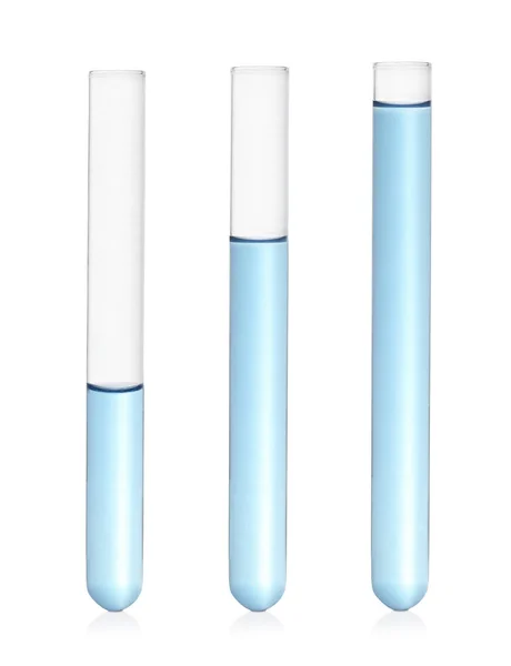 Тестові Трубки Світло Блакитними Зразками Білому Тлі Колаж — стокове фото