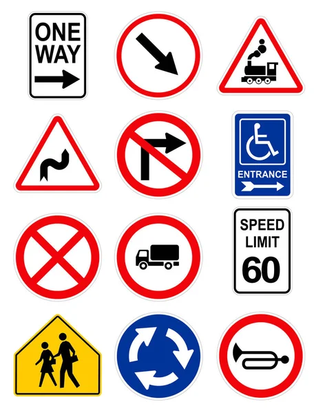 设置不同的交通标志在白色背景上 说明1 — 图库照片