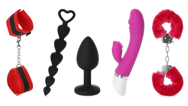 Set Different Sex Toys White Background Banner Design —  Fotos de Stock